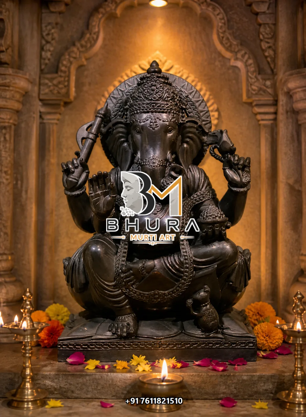 Black Stone Ganesha Classic Four-Arm Murti - view 2