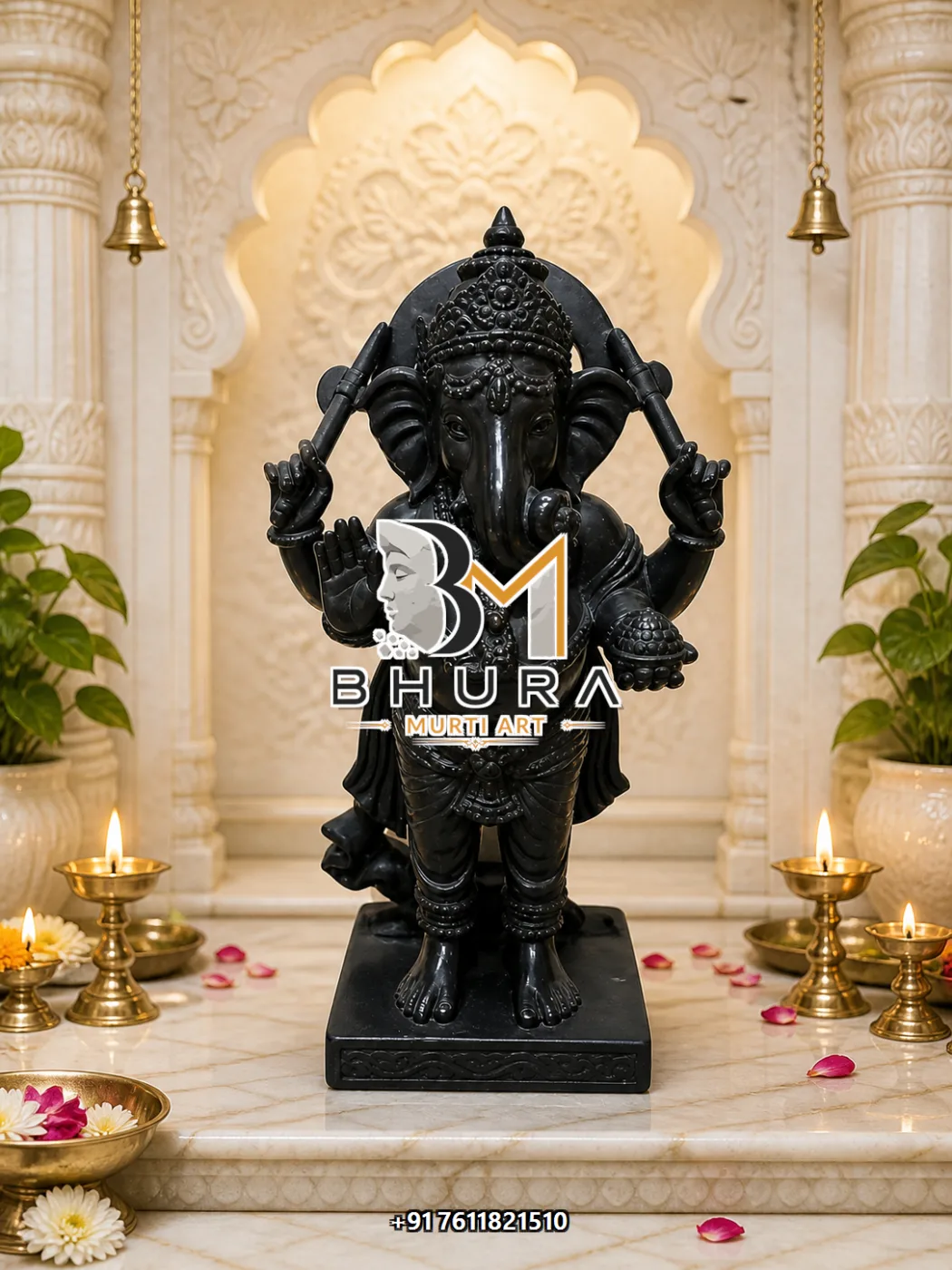 Black Stone Standing Ganesha Murti - view 2