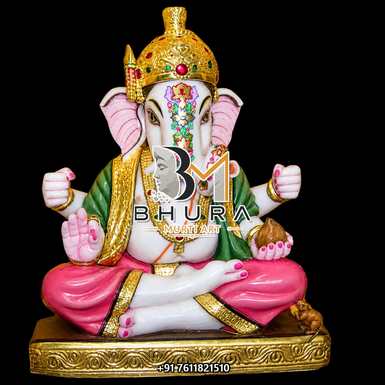 White Marble Ganesha Reclining Lotus Collection - design variant 5