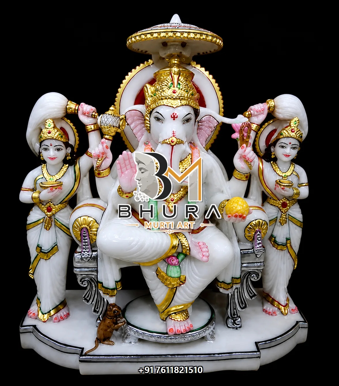 White Marble Ganesha Family and Divine Forms - design variant 2