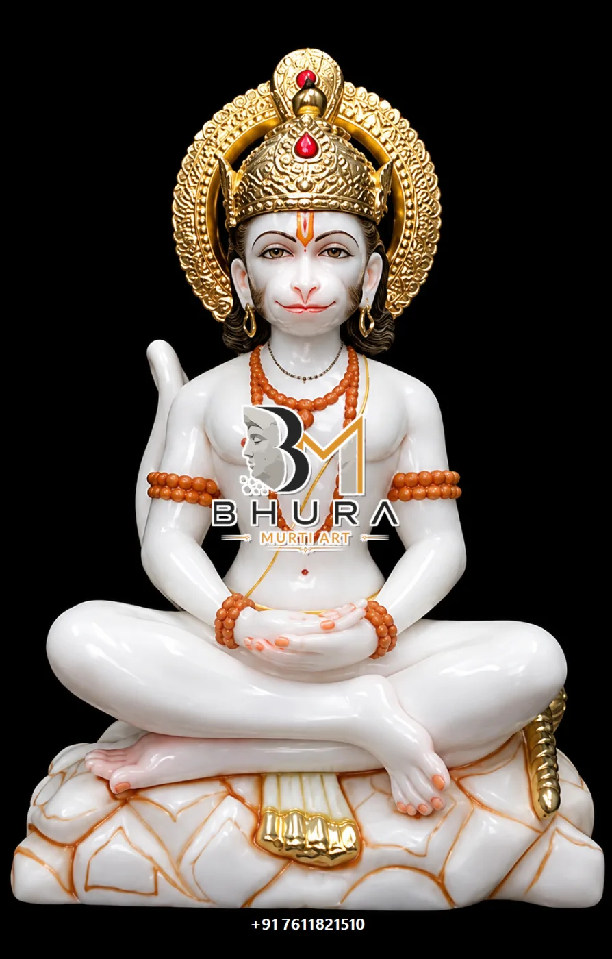 Sitting Hanuman White Gold Meditation Collection - design variant 4