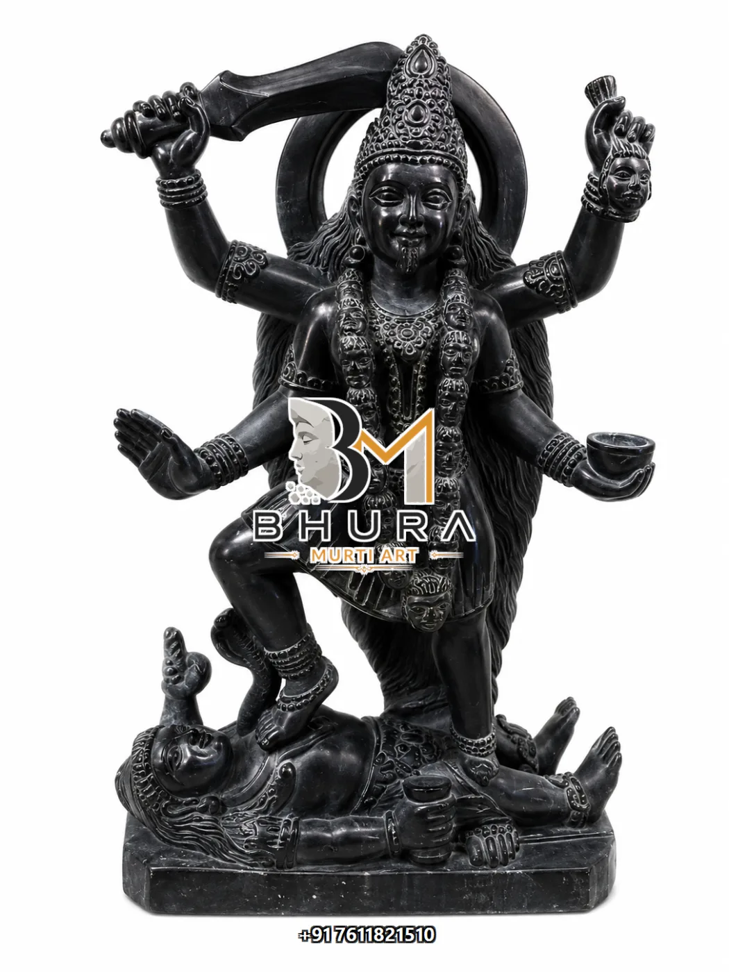 Four-Armed Kali Maa with Shiva Marble Statue - marble statue design view 5