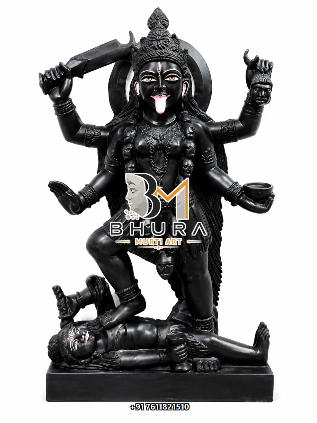 Mahakali Four-Hand Statue with Lord Shiva - marble statue design view 2