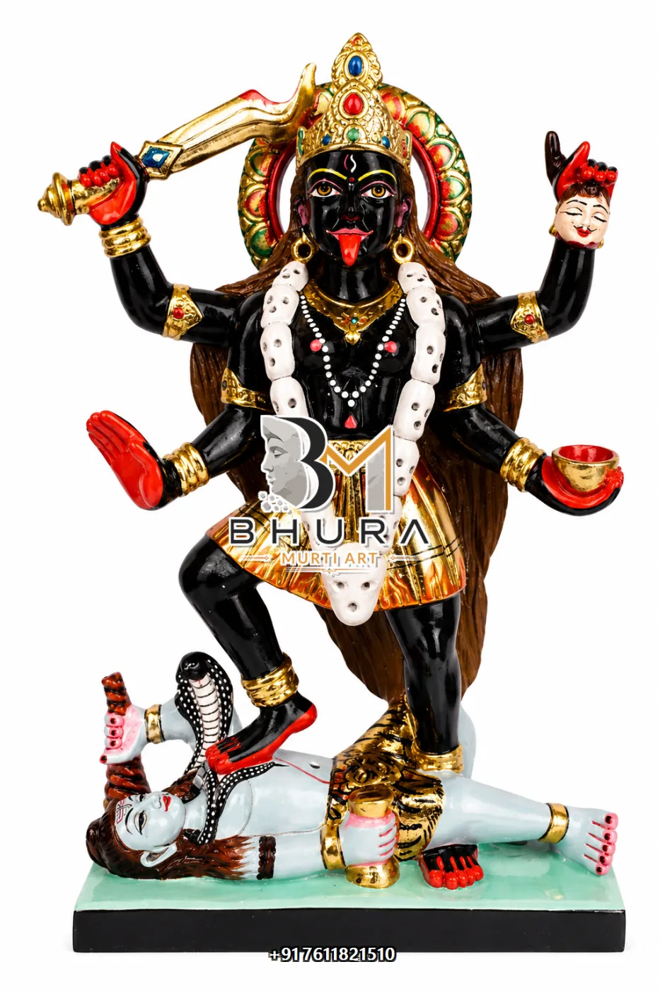 Mahakali Four-Hand Statue with Lord Shiva - marble statue design view 3