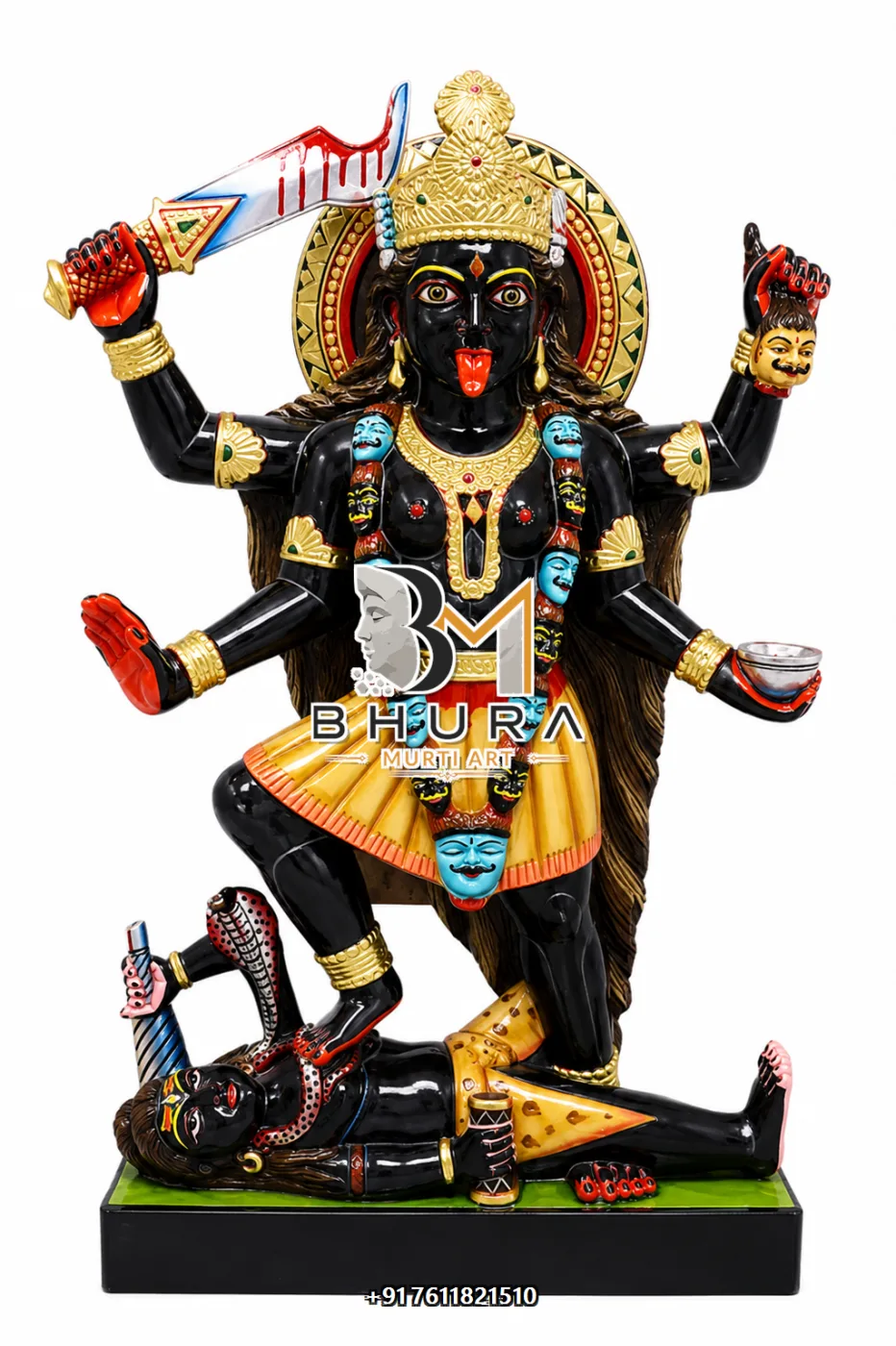 Mahakali Four-Hand Statue with Lord Shiva - marble statue design view 4