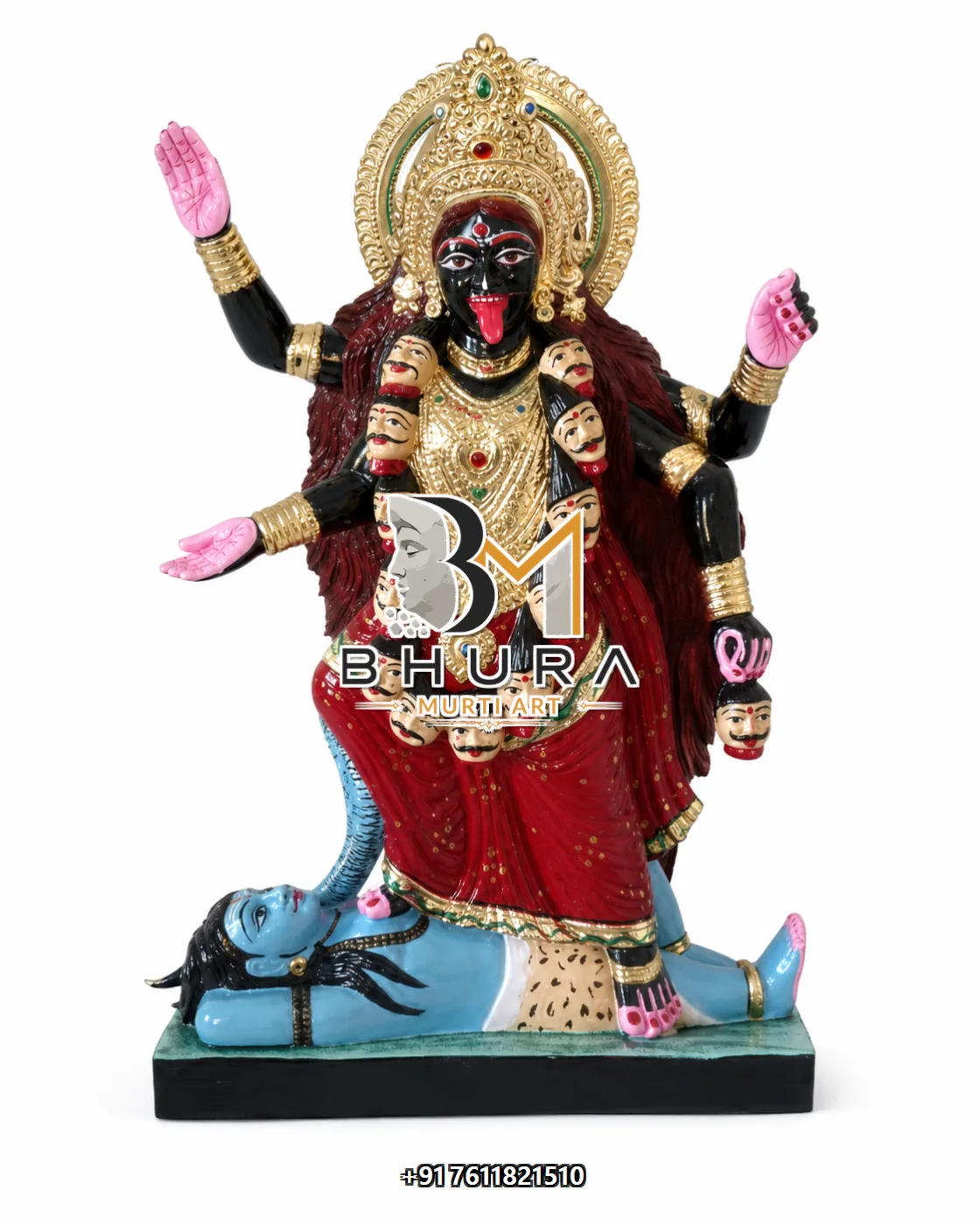 Mahakali Four-Hand Statue with Lord Shiva - marble statue design view 5