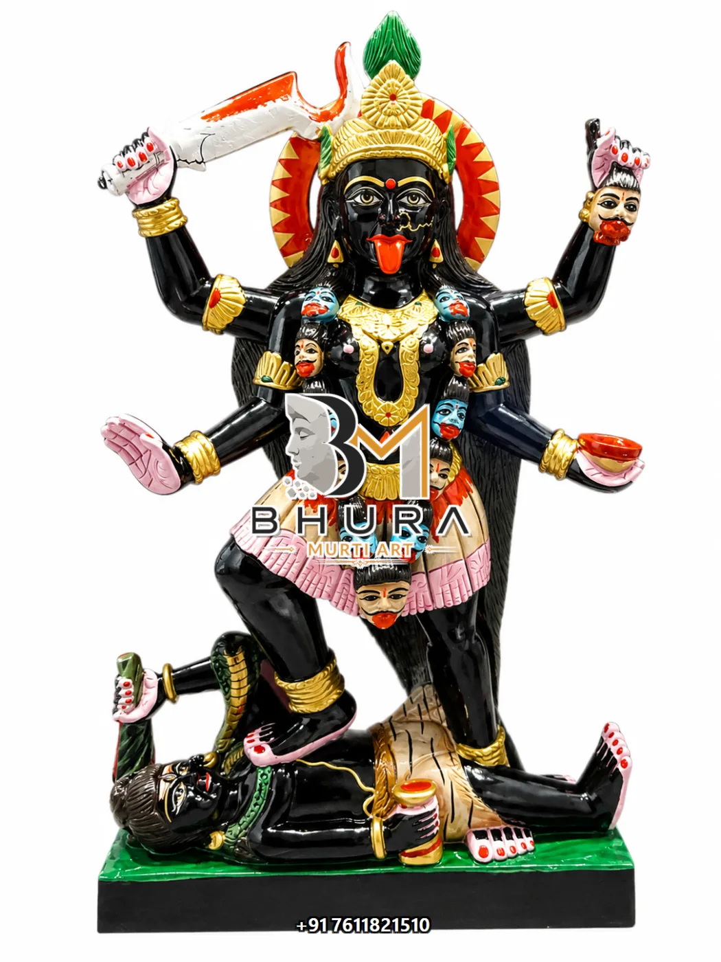 Hand-Painted Kali Maa Shiva Statue - marble statue design view 3