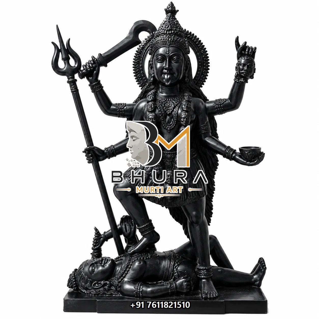 Hand-Painted Kali Maa Shiva Statue - marble statue design view 5