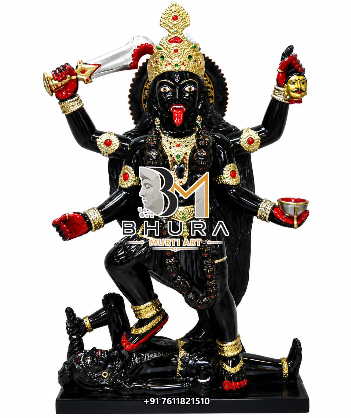 Custom Kali Mata with Shiva Marble Idol - marble statue design view 4
