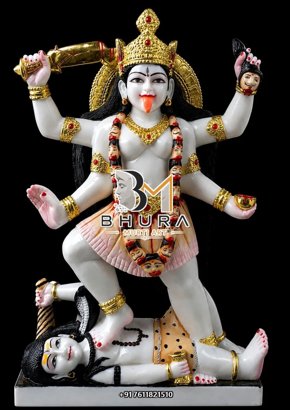 Handcrafted Kali Maa Marble Statue - marble statue design view 4