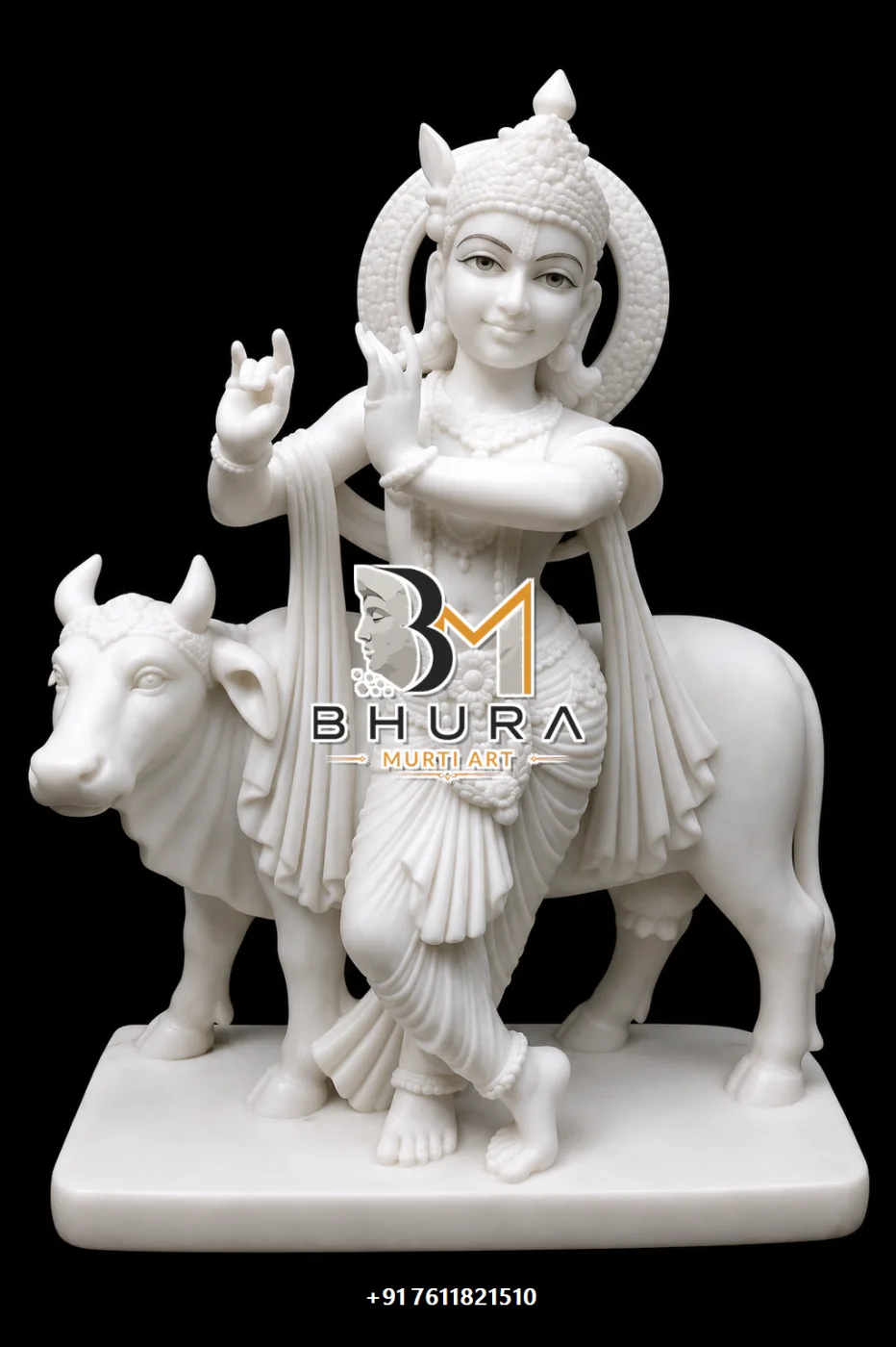 Handcrafted Lord Krishna Marble Statue Collection - handcrafted marble design view 2