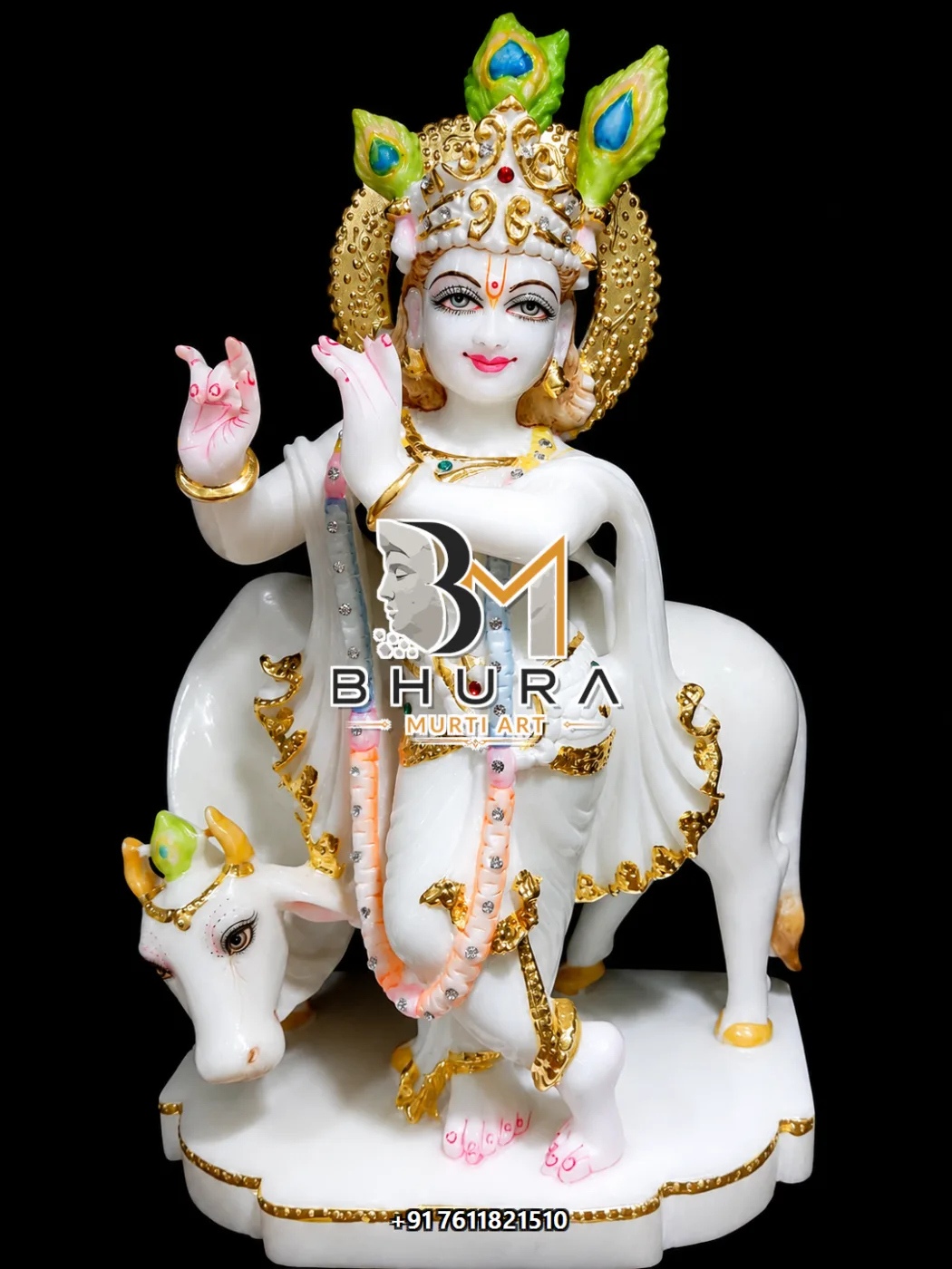 Standing Krishna Flute Statue Collection - handcrafted marble design view 3