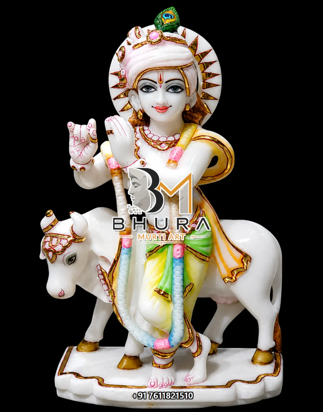 Traditional Shri Krishna Marble Idol Collection - handcrafted marble design view 2