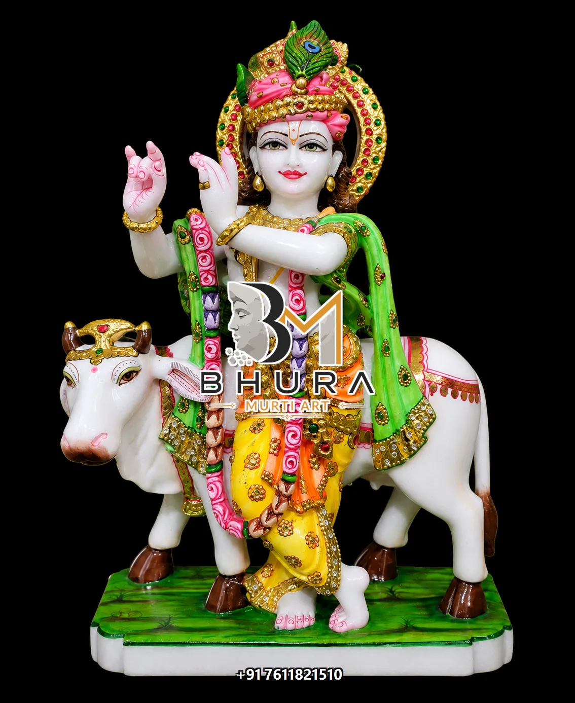 Traditional Shri Krishna Marble Idol Collection - handcrafted marble design view 4