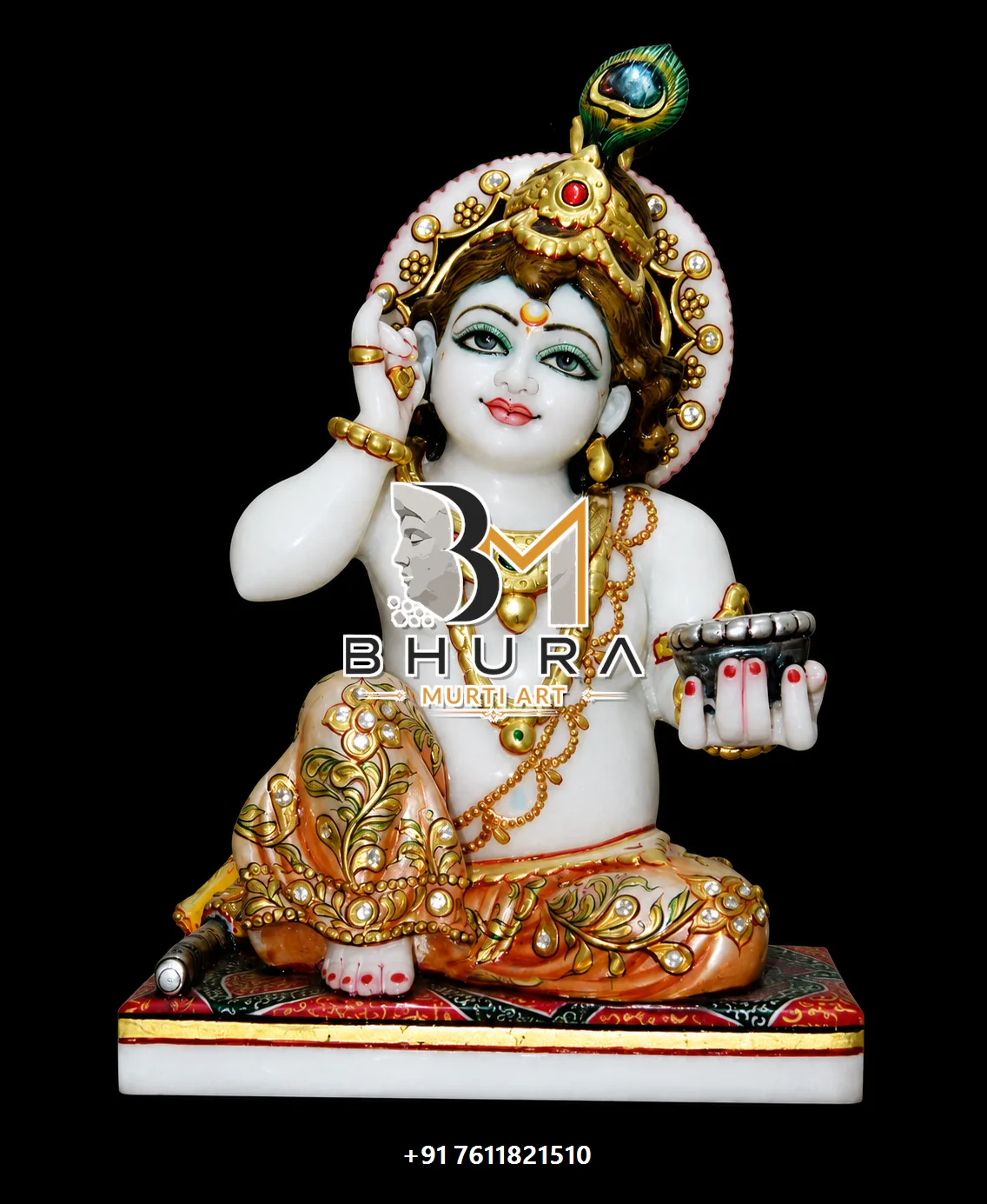 Artistic Shri Krishna Marble Sculpture Collection - handcrafted marble design view 4