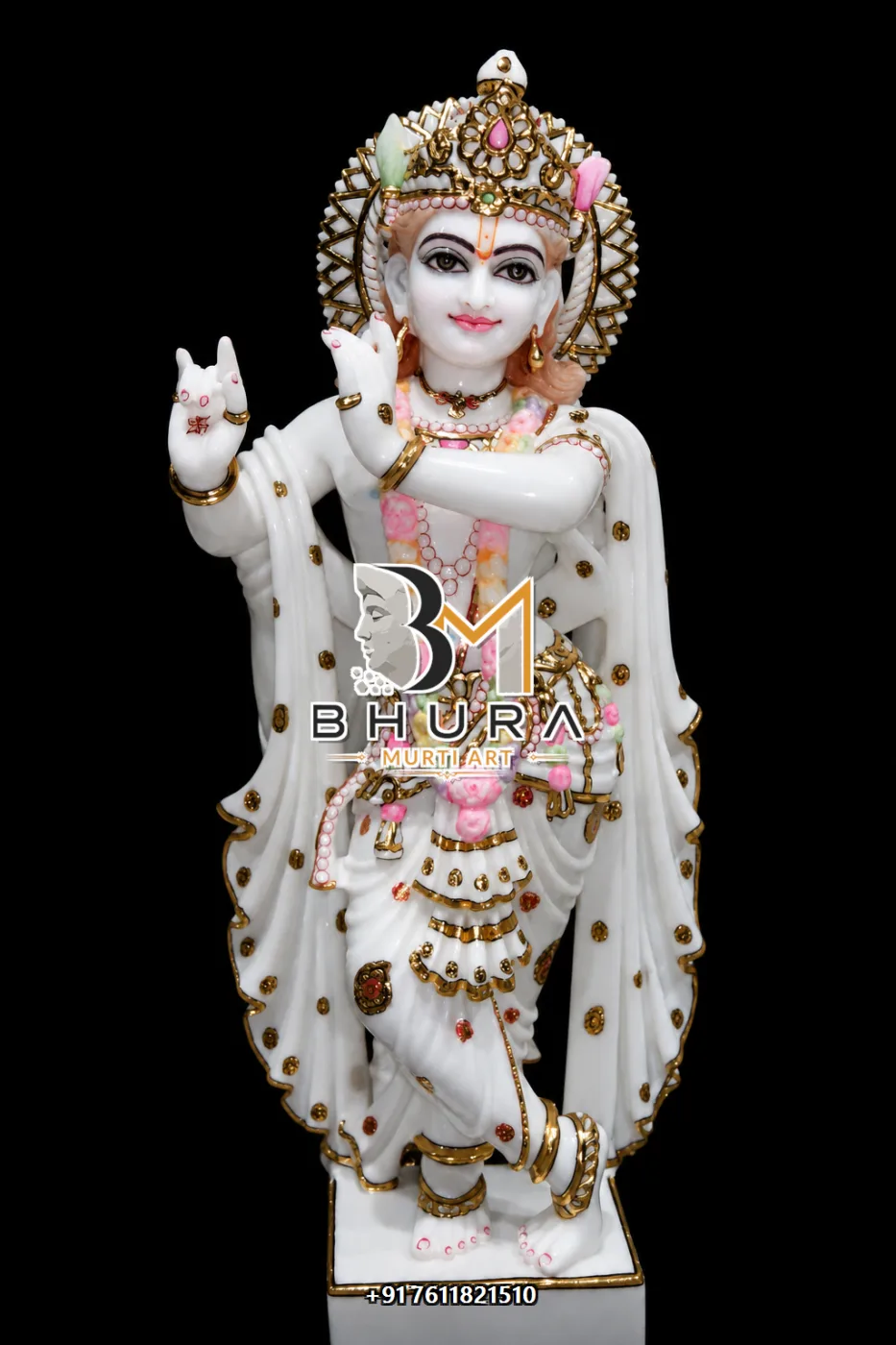 Custom-Made Lord Krishna Marble Statue Collection - handcrafted marble design view 5