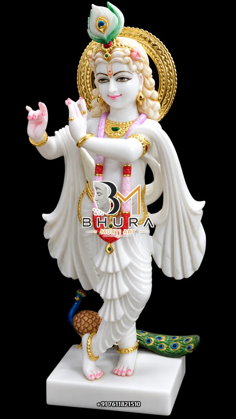 Krishna Bansuri Devotional Sculpture Collection - handcrafted marble design view 3