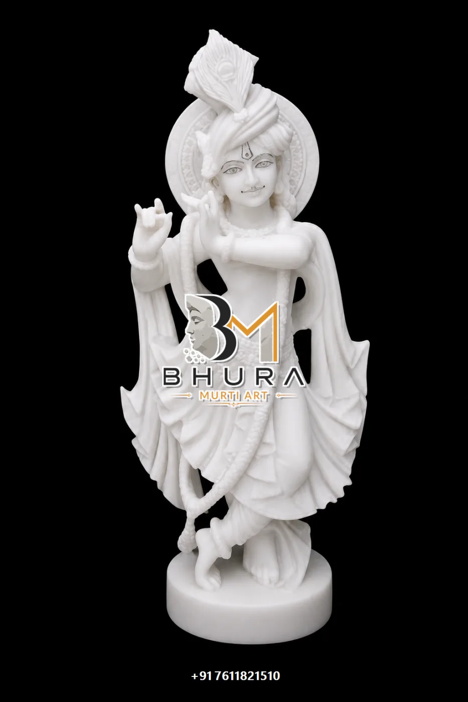 Temple-Style Krishna Marble Murti Collection - handcrafted marble design view 2