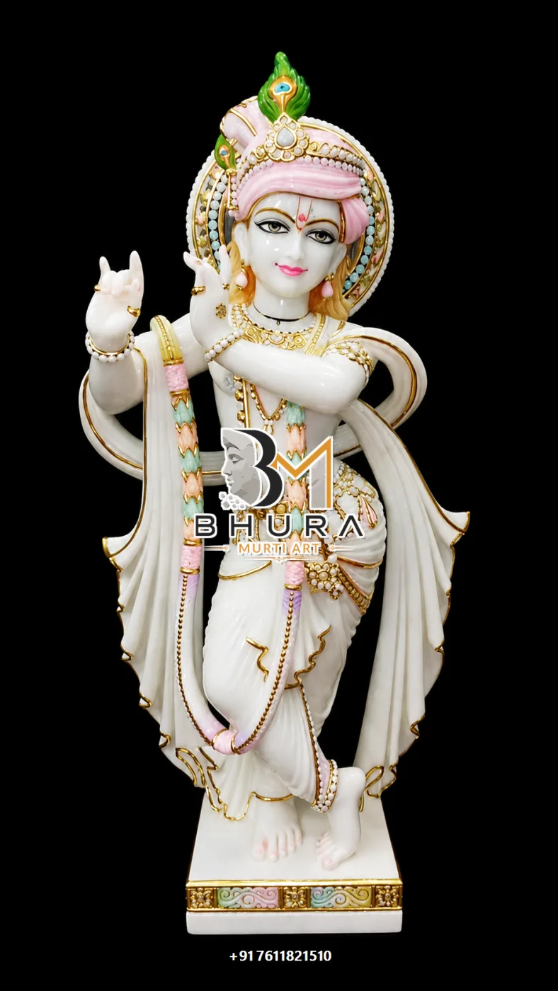Temple-Style Krishna Marble Murti Collection - handcrafted marble design view 3