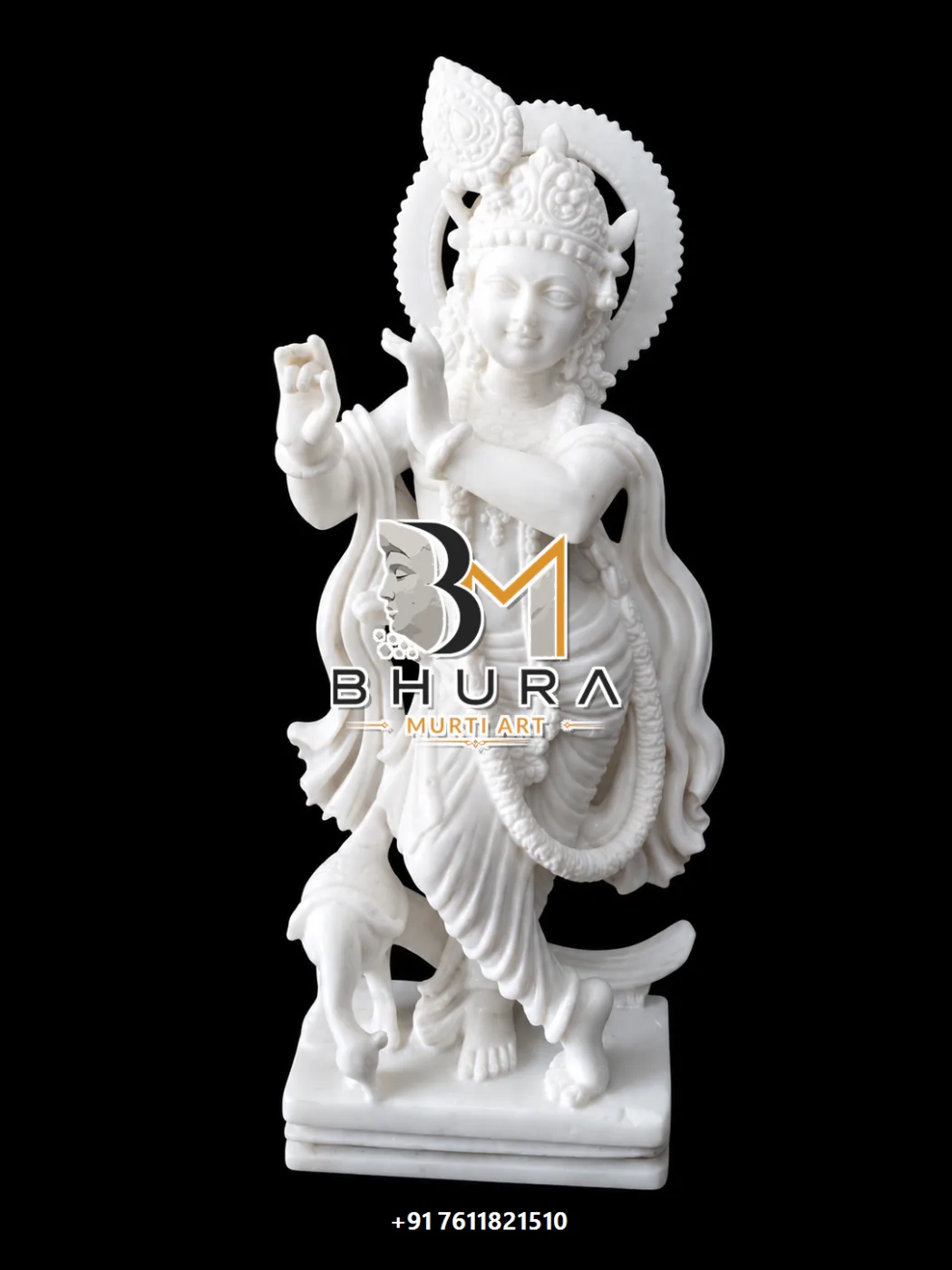 Temple-Style Krishna Marble Murti Collection - handcrafted marble design view 4