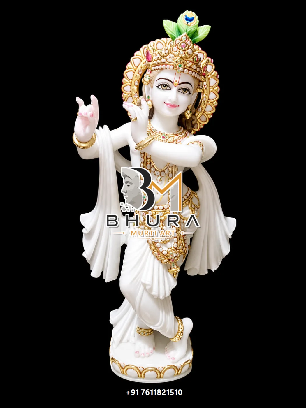 Elegant Shri Krishna Sculpture Collection - handcrafted marble design view 2