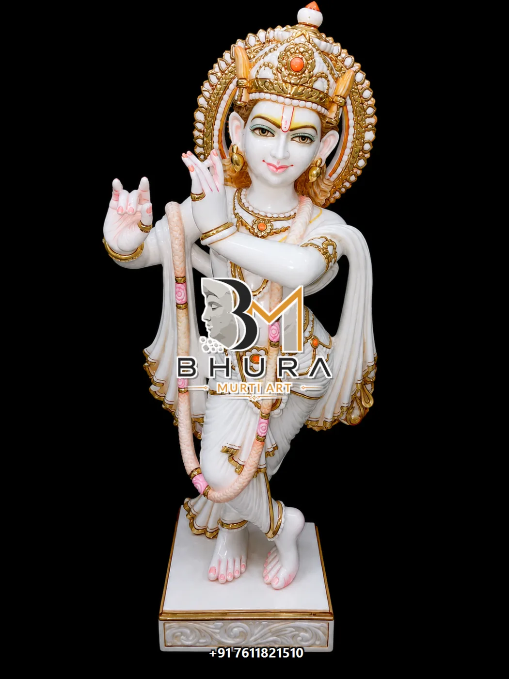 Elegant Shri Krishna Sculpture Collection - handcrafted marble design view 4