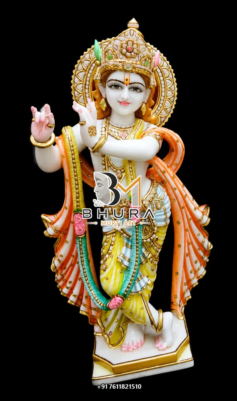 Krishna Murli Manohar Marble Idol Collection - handcrafted marble design view 2