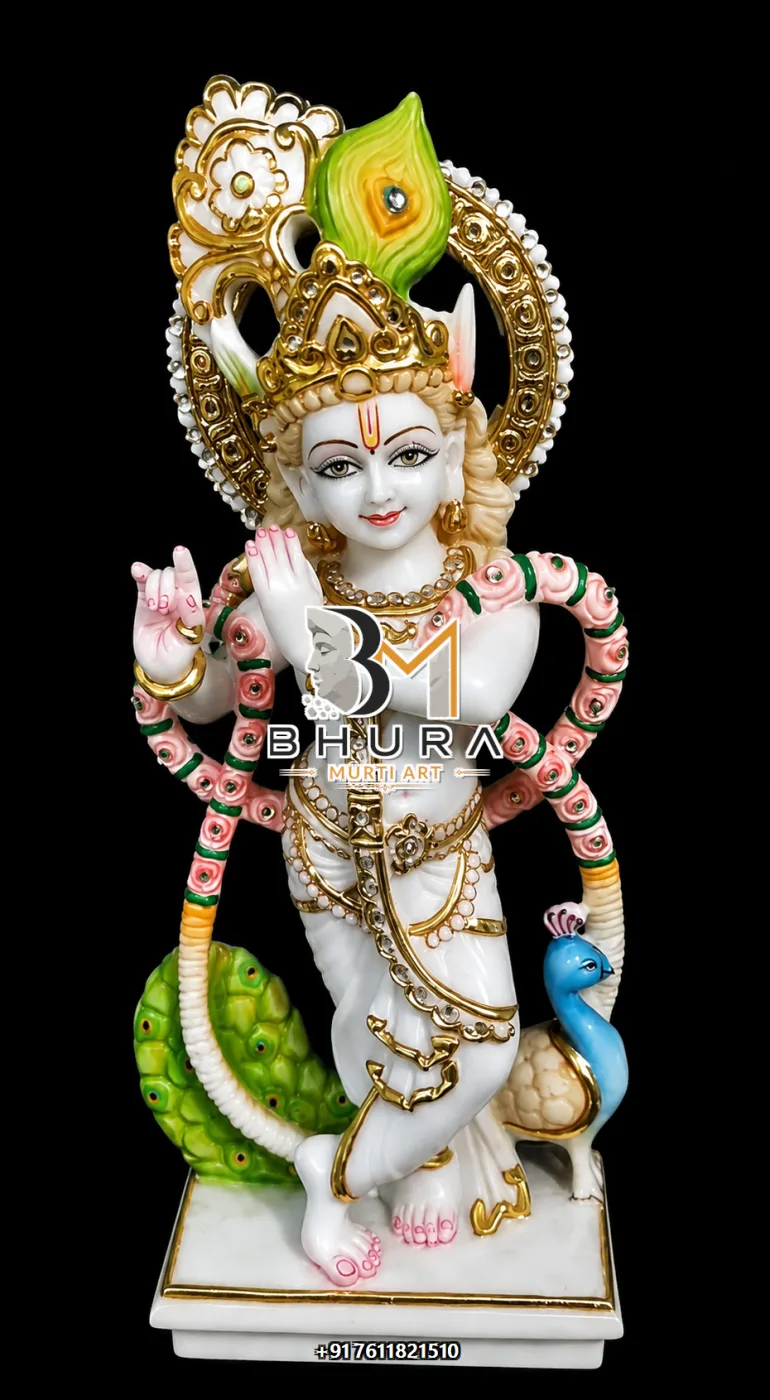 Hand-Carved Lord Krishna Murti Collection - handcrafted marble design view 2