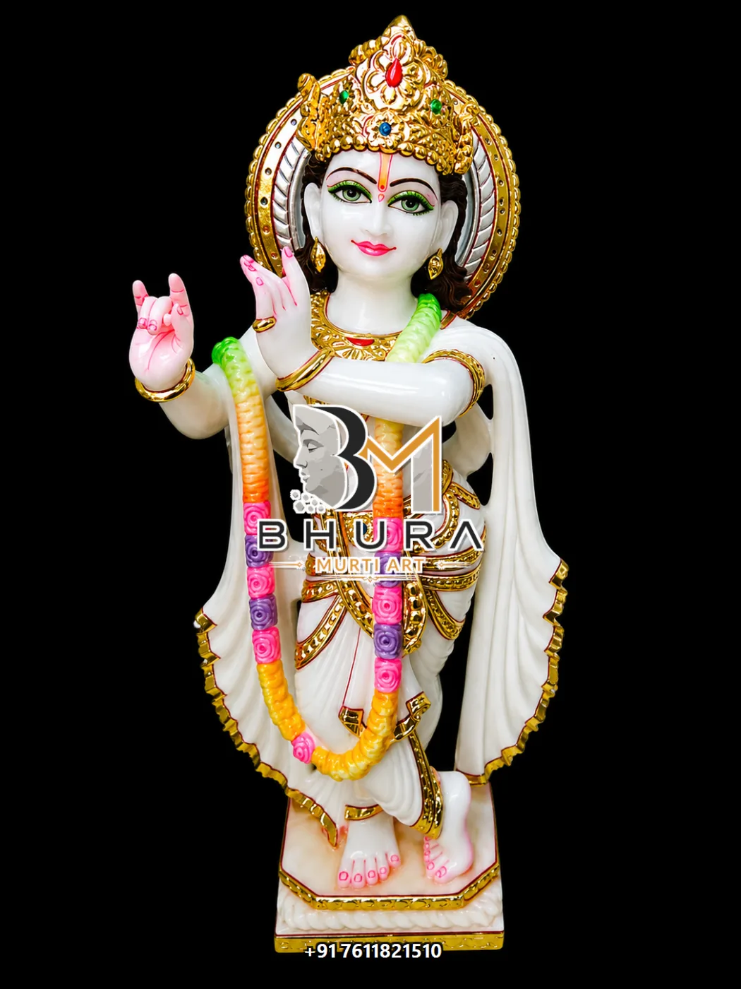 Hand-Carved Lord Krishna Murti Collection - handcrafted marble design view 3