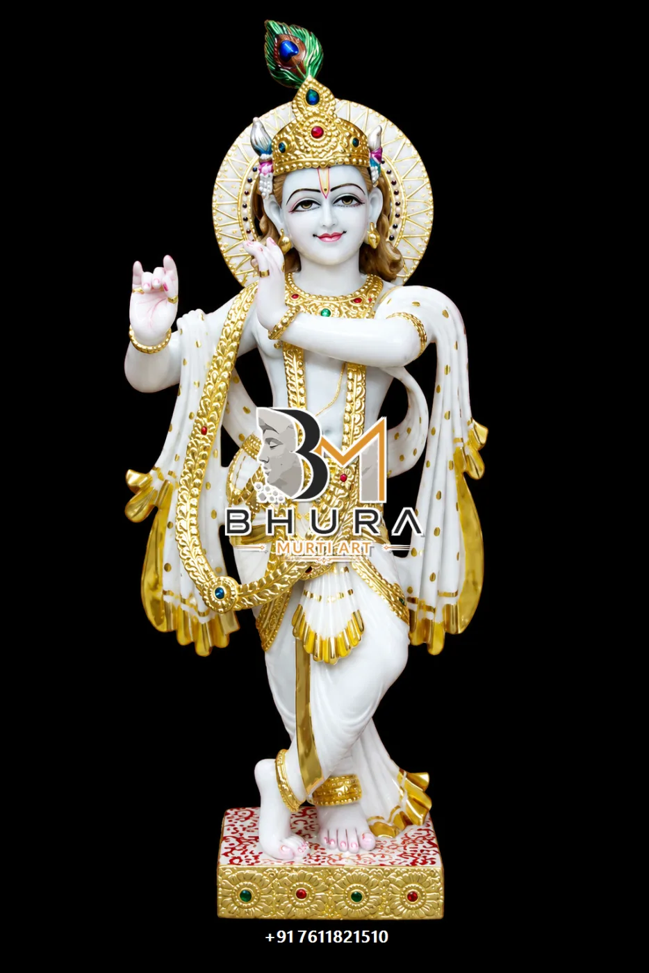 Hand-Carved Lord Krishna Murti Collection - handcrafted marble design view 4