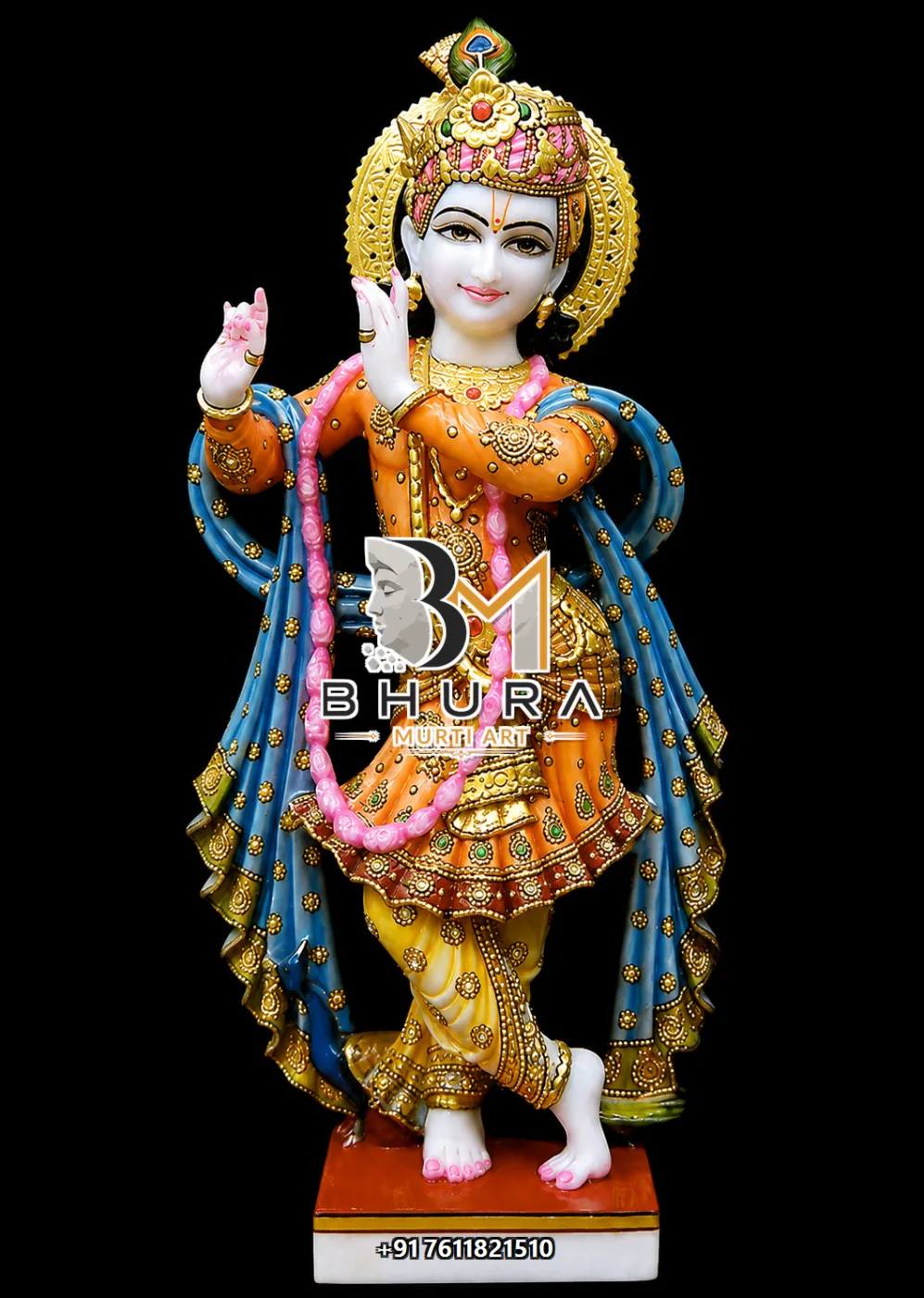 Hand-Carved Lord Krishna Murti Collection - handcrafted marble design view 5