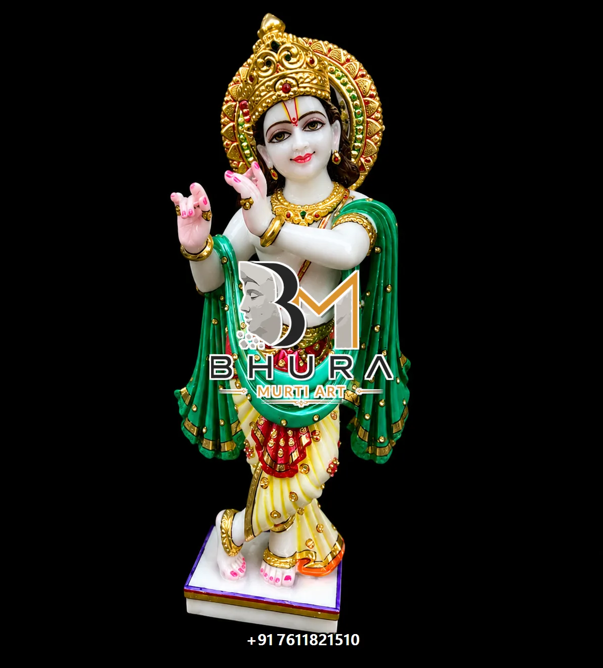 Designer Krishna Marble Sculpture Collection - handcrafted marble design view 2