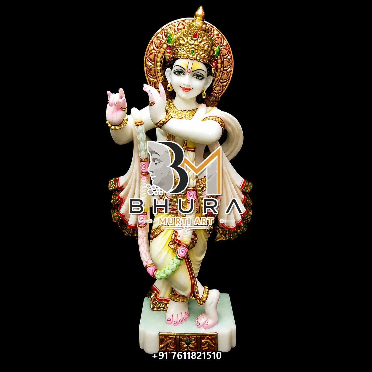 Designer Krishna Marble Sculpture Collection - handcrafted marble design view 3