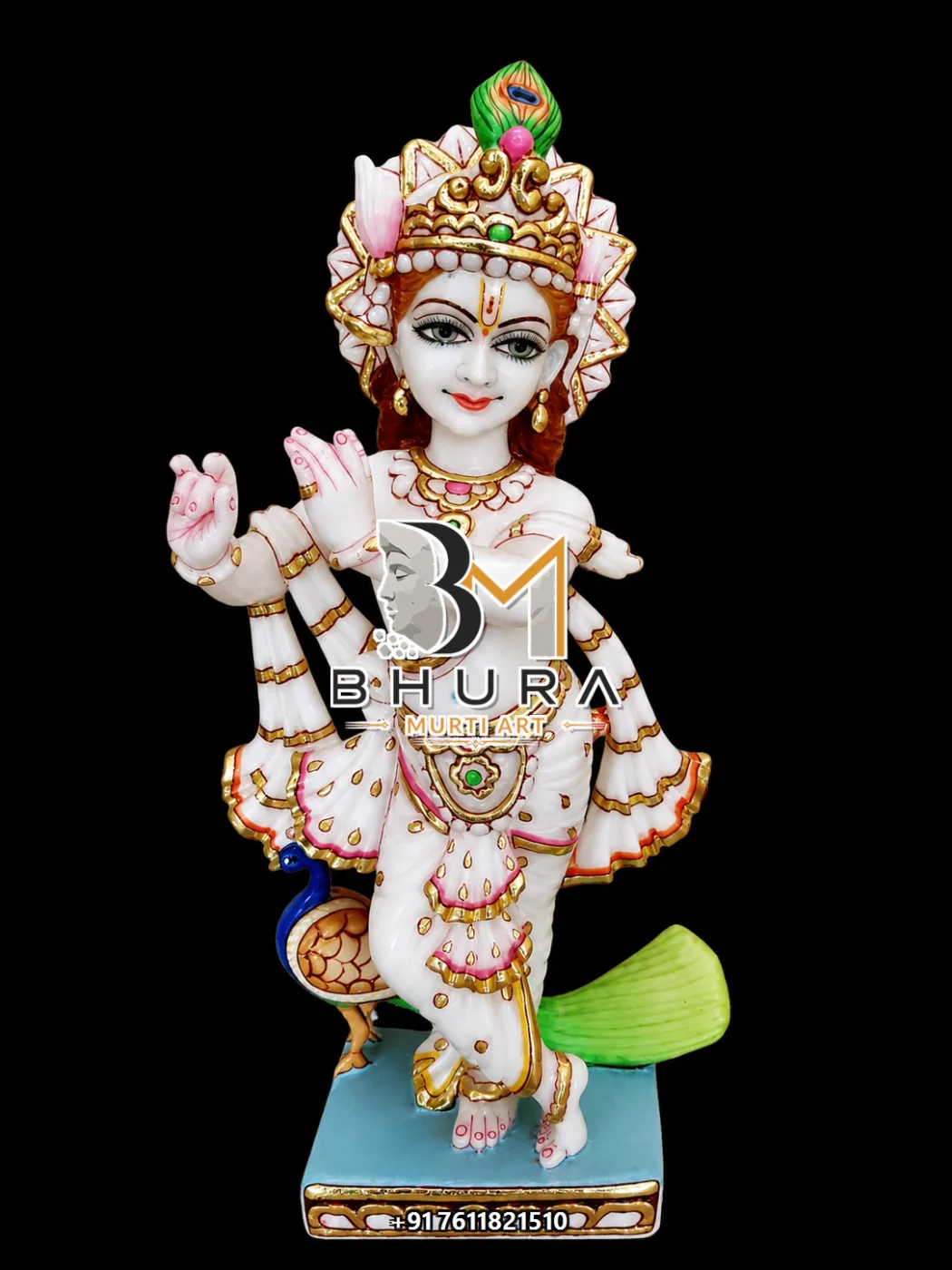 Custom Lord Krishna Idol Design Collection - handcrafted marble design view 2
