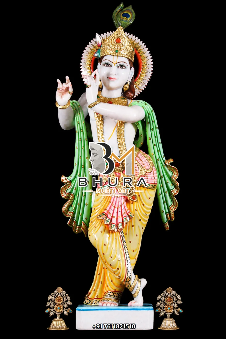 Custom Lord Krishna Idol Design Collection - handcrafted marble design view 4