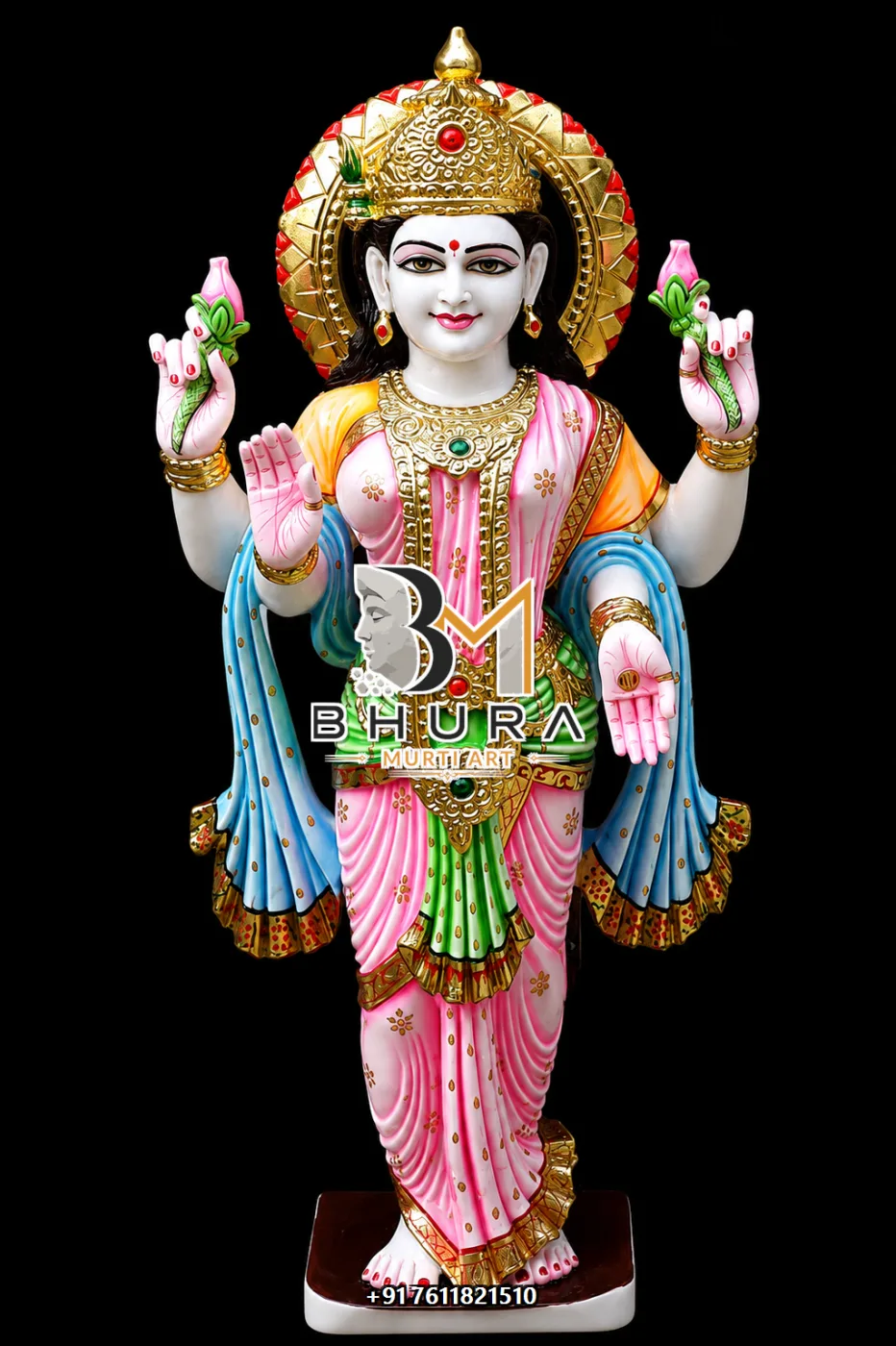 Handcrafted Laxmi Mata Marble Statue Collection - handcrafted marble design view 5