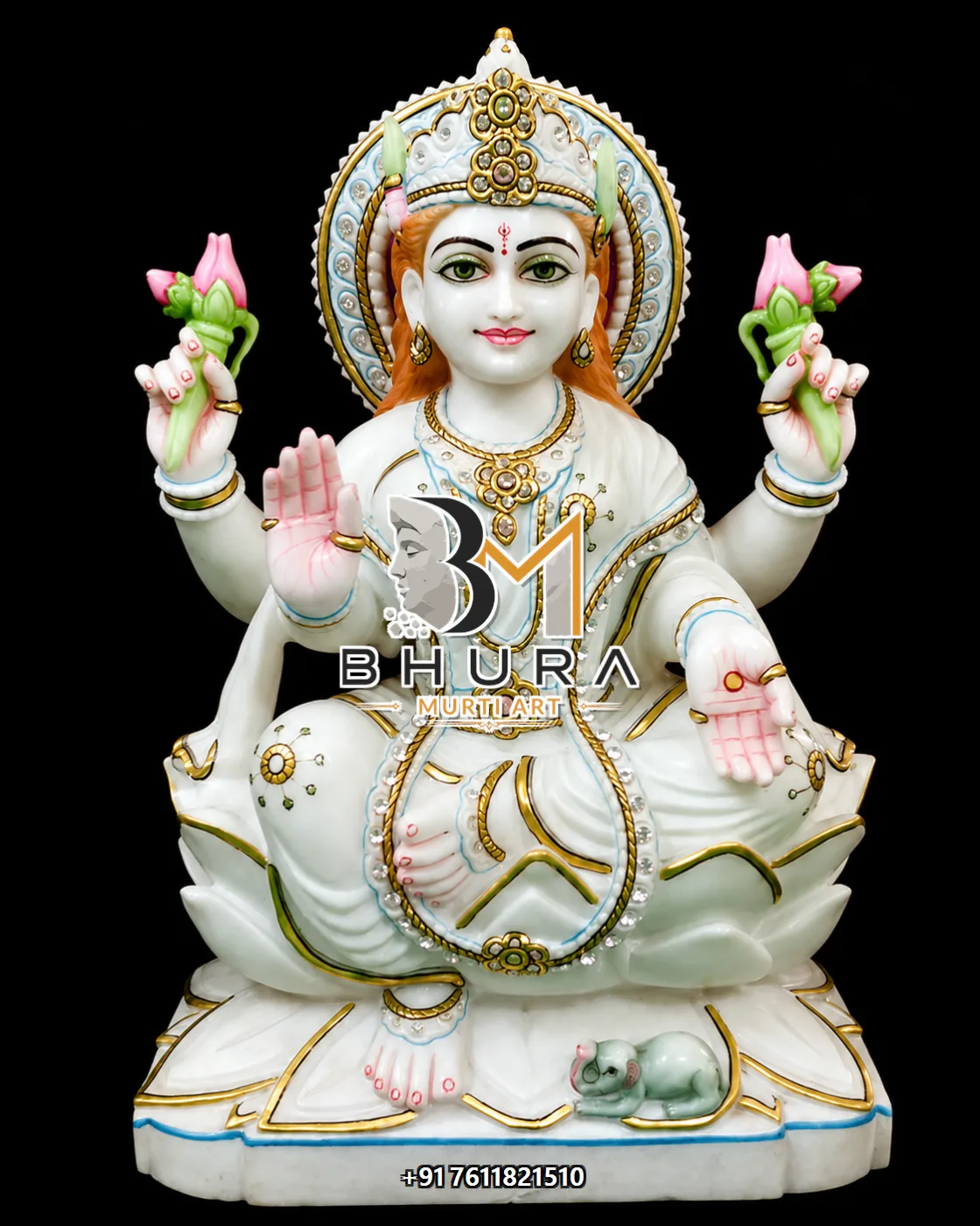Laxmi Mata Lotus Pose Statue Collection - handcrafted marble design view 2