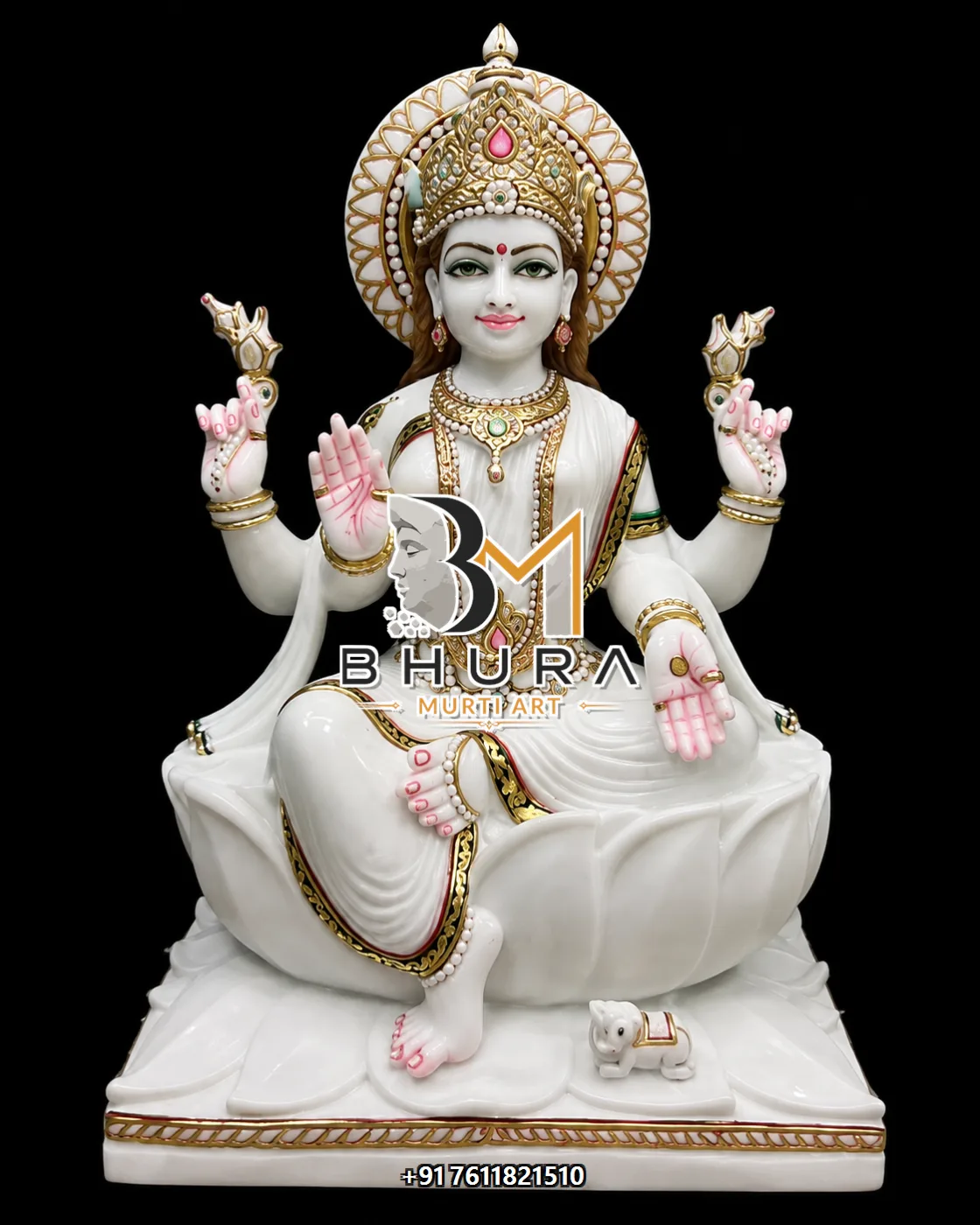 Laxmi Mata Lotus Pose Statue Collection - handcrafted marble design view 4