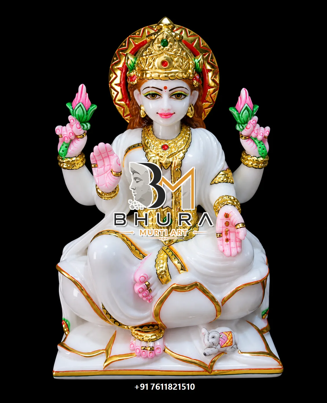 Hand-Carved Goddess Lakshmi Idol Collection - handcrafted marble design view 2