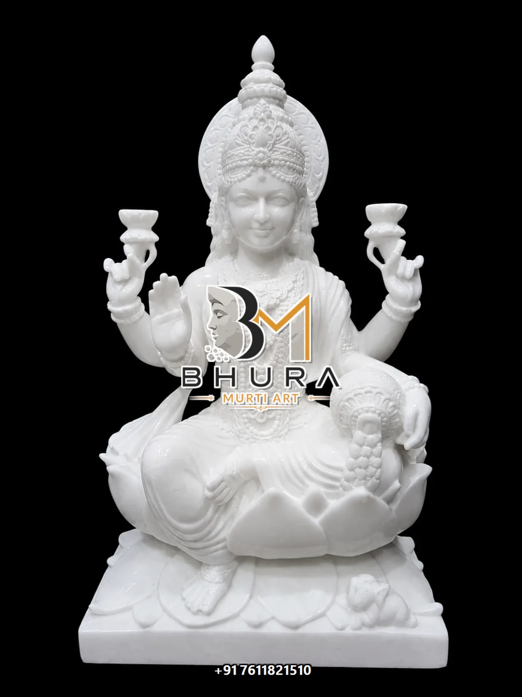 Hand-Carved Goddess Lakshmi Idol Collection - handcrafted marble design view 4
