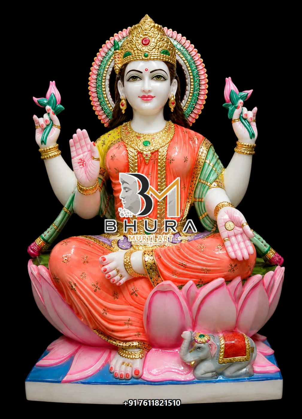 Traditional Goddess Laxmi Statue Collection - handcrafted marble design view 2