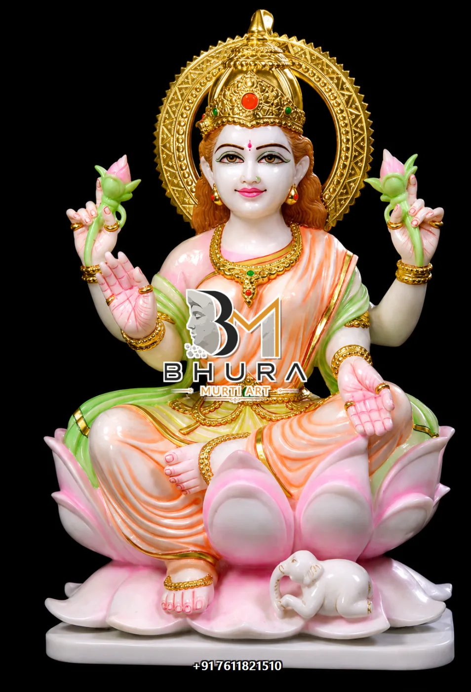 Hand-Painted Mahalaxmi Marble Idol Collection - handcrafted marble design view 3