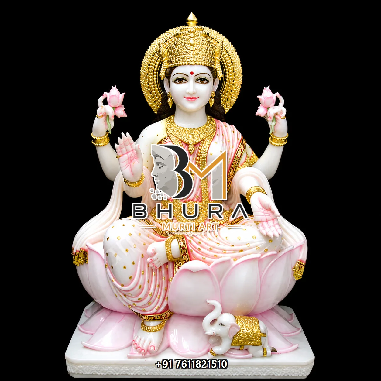 Sacred Mahalaxmi Marble Murti Collection - handcrafted marble design view 3