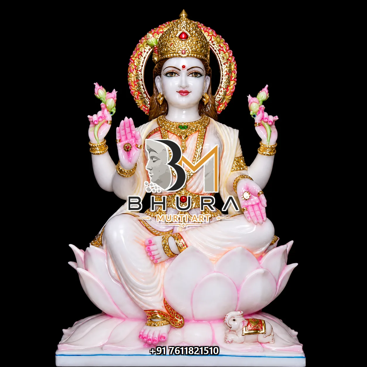 Sacred Mahalaxmi Marble Murti Collection - handcrafted marble design view 4