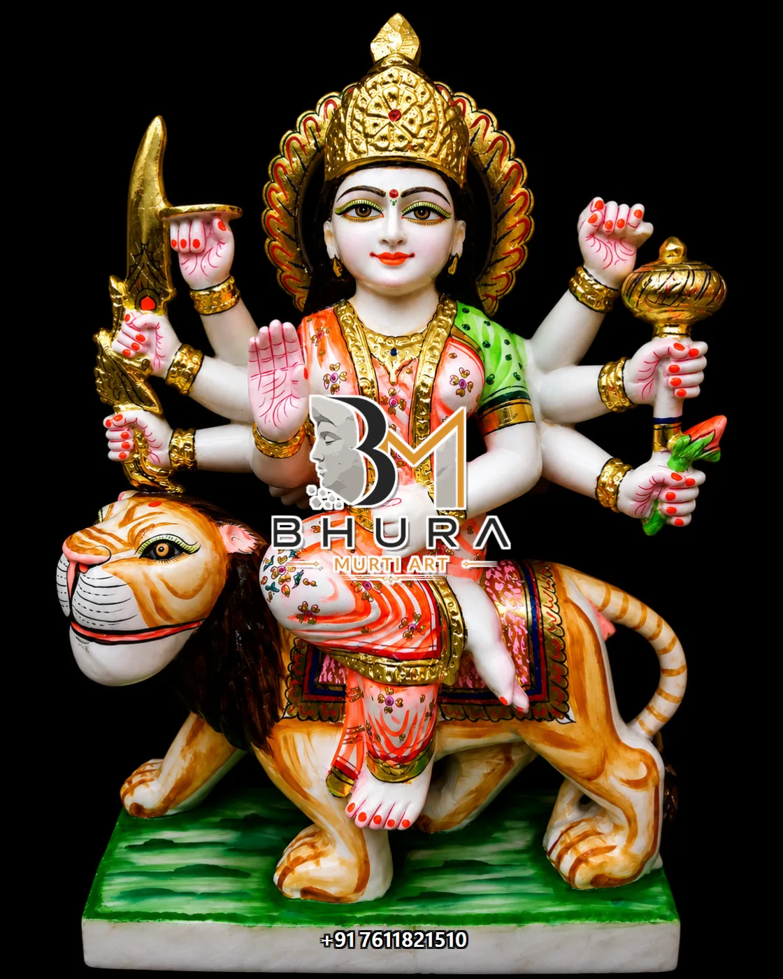 Devotional Nav Durga Marble Idol Collection - handcrafted marble design view 2