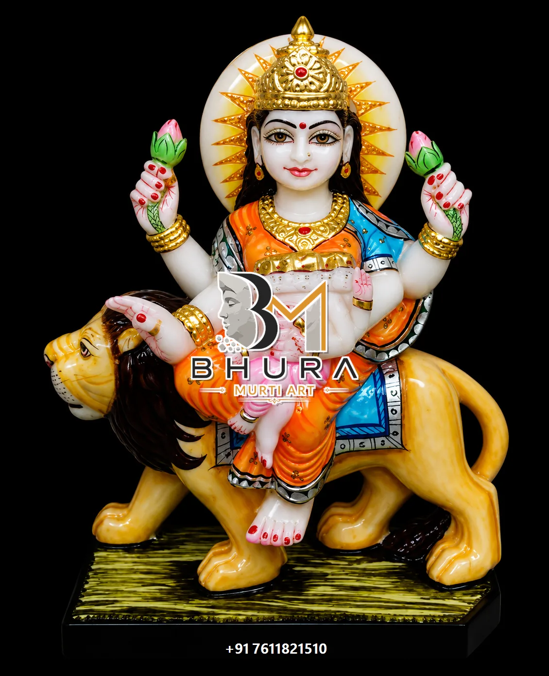 Hand-Carved Navdurga Sculpture Collection - handcrafted marble design view 2