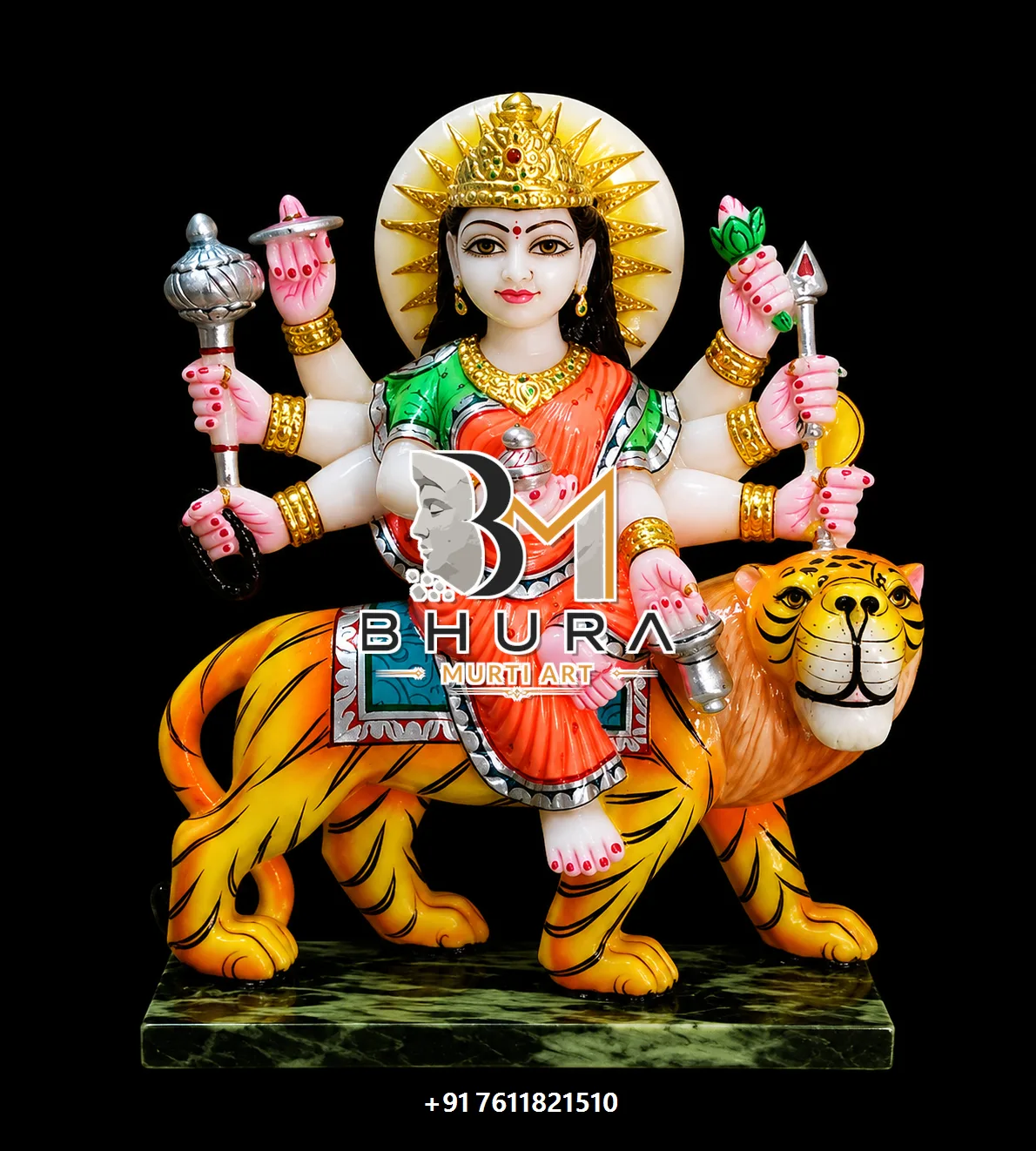 Hand-Carved Navdurga Sculpture Collection - handcrafted marble design view 5