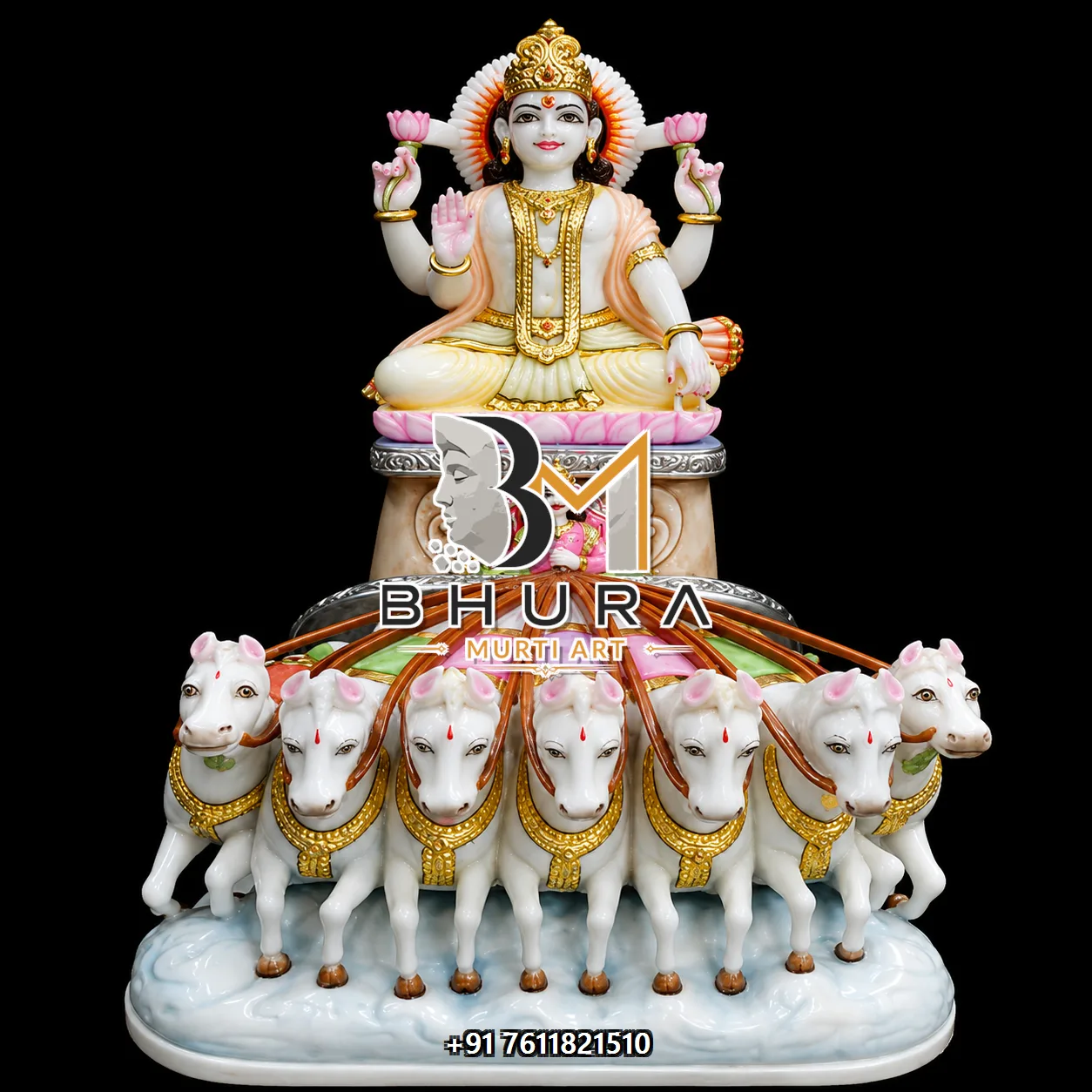 Traditional Indian Navgraha Marble Statue Collection - handcrafted marble design view 4