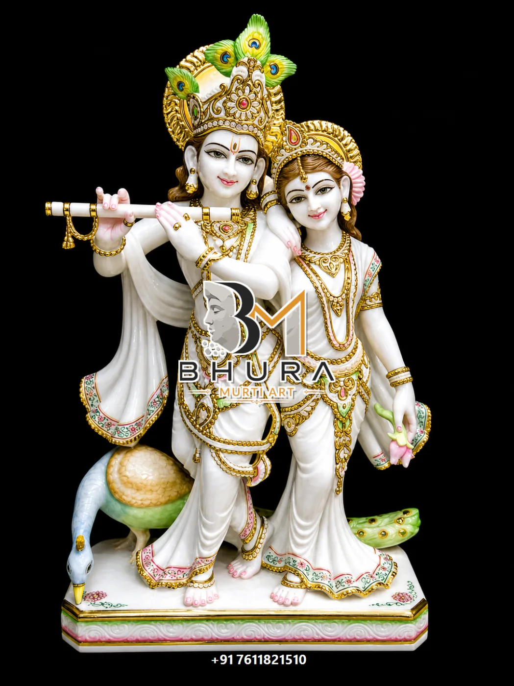 Radha Krishna Bansuri Marble Murti Collection - handcrafted marble design view 2