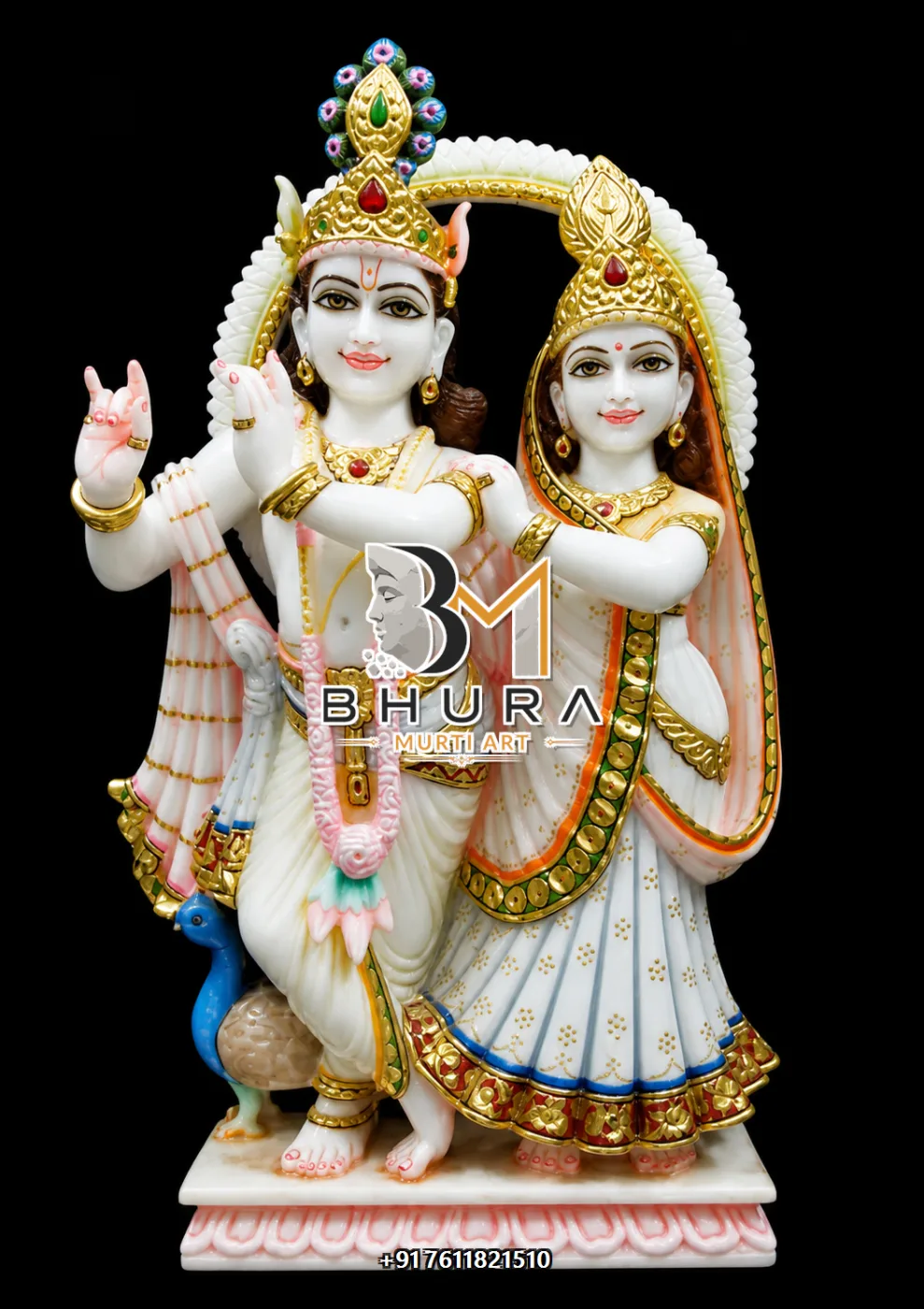 Radha Krishna Bansuri Marble Murti Collection - handcrafted marble design view 4